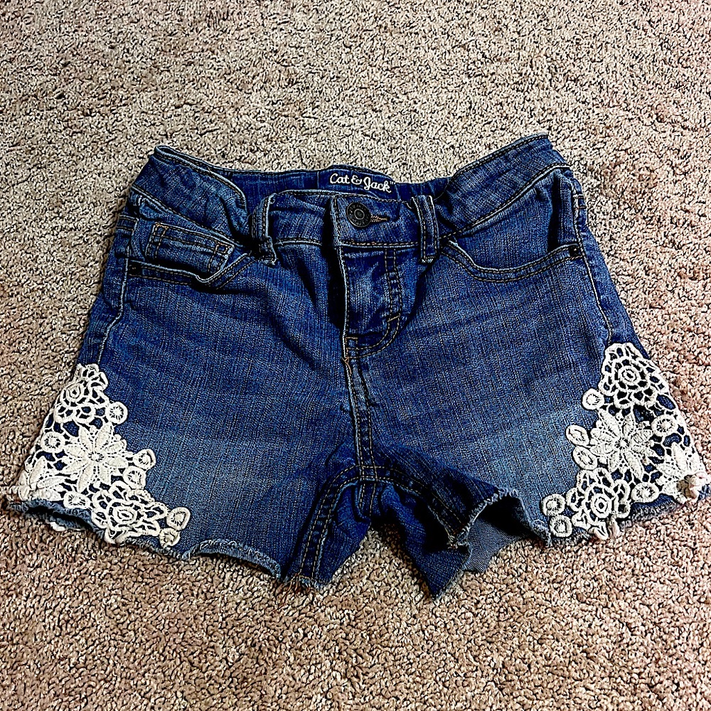Kids Jean Shorts With White White Floral Designs
